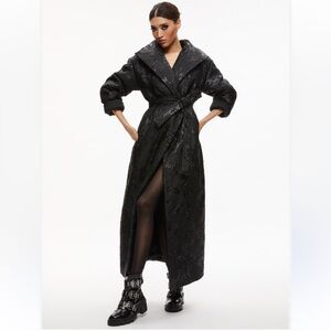 Alice + Olivia Ima Duvet Maxi Puffer Coat Black Metallic Jacquard XS